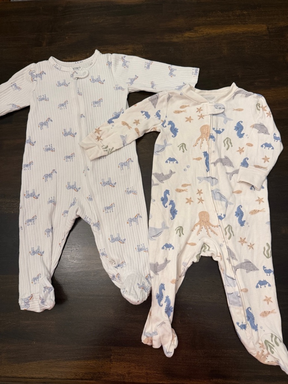 Carter's Sea Life & Zebra Footed One-Pieces